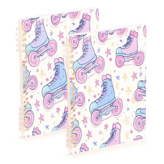 FORMRS 1-Subject Spiral Notebook 8" x 5" College Ruled 60 Refillable Sheet A5 Hard Cover, Pink Skates