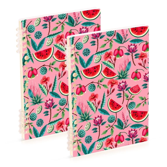 FORMRS 1-Subject Spiral Notebook 8" x 5" College Ruled 60 Refillable Sheet A5 Hard Cover, Pink Tropical Pattern