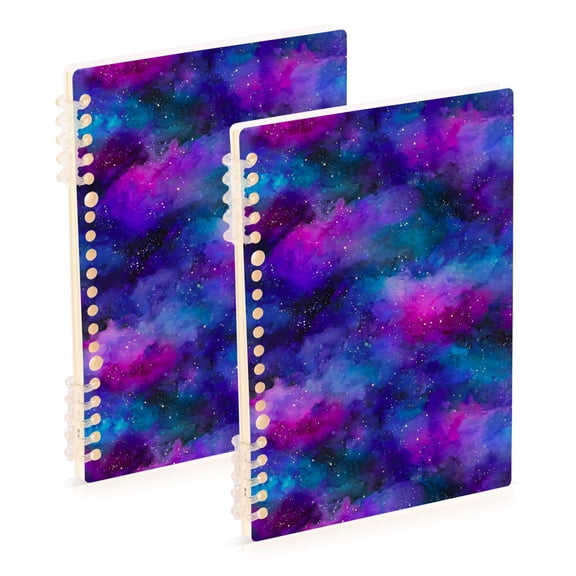 FORMRS 1-Subject Spiral Notebook 8" x 5" College Ruled 60 Refillable Sheet A5 Hard Cover, Purple Galaxy Pattern