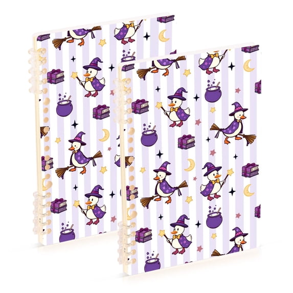 FORMRS 1-Subject Spiral Notebook 8" x 5" College Ruled 60 Refillable Sheet A5 Hard Cover, Purple Halloween Gooses