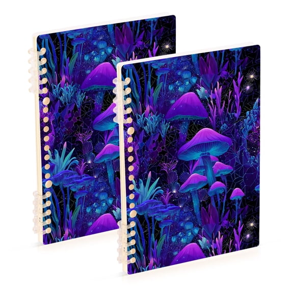 FORMRS 1-Subject Spiral Notebook 8" x 5" College Ruled 60 Refillable Sheet A5 Hard Cover, Purple Mushrooms Pattern