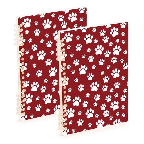 FORMRS 1-Subject Spiral Notebook 8" x 5" College Ruled 60 Refillable Sheet A5 Hard Cover, Red Cartoon Paws Pattern