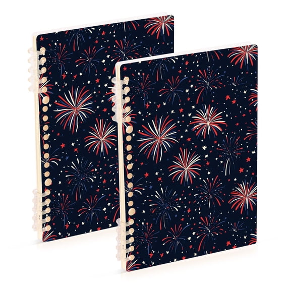 FORMRS 1-Subject Spiral Notebook 8" x 5" College Ruled 60 Refillable Sheet A5 Hard Cover, Red and White Fireworks Pattern