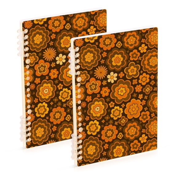 FORMRS 1-Subject Spiral Notebook 8" x 5" College Ruled 60 Refillable Sheet A5 Hard Cover, Retro Orange Flowers