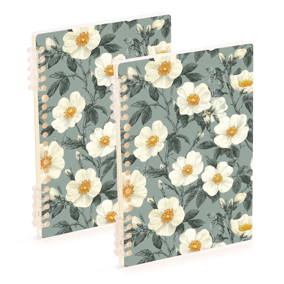 FORMRS 1-Subject Spiral Notebook 8" x 5" College Ruled 60 Refillable Sheet A5 Hard Cover, Sage Green Flower Pattern