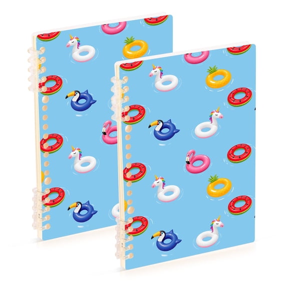 FORMRS 1-Subject Spiral Notebook 8" x 5" College Ruled 60 Refillable Sheet A5 Hard Cover, Summer Pool Pattern