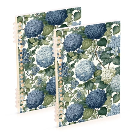 FORMRS 1-Subject Spiral Notebook 8" x 5" College Ruled 60 Refillable Sheet A5 Hard Cover, Watercolor Hydrangeas Pattern
