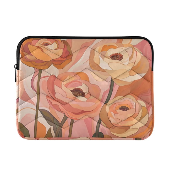 FORMRS 13-13.3 inch Laptop Sleeve Case Soft Carrying Quilted Computer Bag Cover, Abstract Orange Flowers