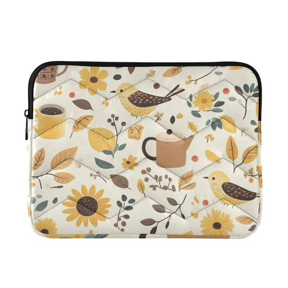 FORMRS 13-13.3 inch Laptop Sleeve Case Soft Carrying Quilted Computer Bag Cover, Beige Birds Floral