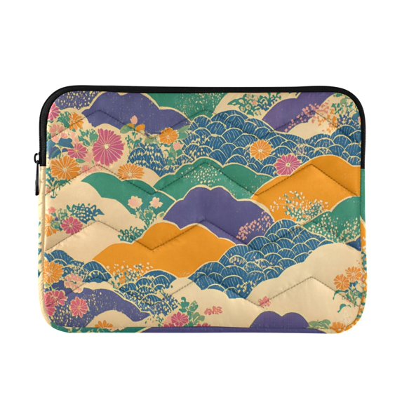 FORMRS 13"-13.3" Laptop Sleeve Protective Case Soft Carrying Quilted Computer Bag Cover, Beige Floral Wave