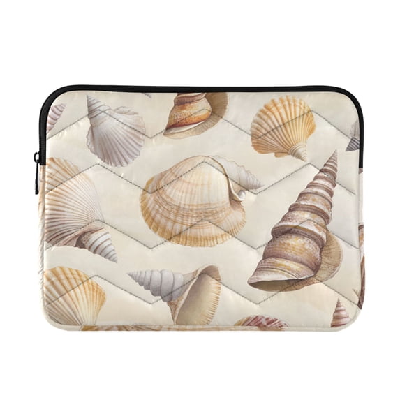 FORMRS 13-13.3 inch Laptop Sleeve Case Soft Carrying Quilted Computer Bag Cover, Beige Watercolor Seashells