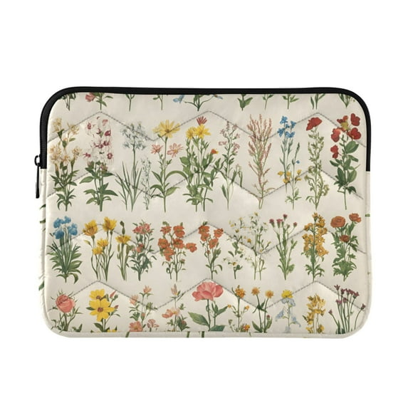 FORMRS 13"-13.3" Laptop Sleeve Protective Case Soft Carrying Quilted Computer Bag Cover, Beige Wildflowers