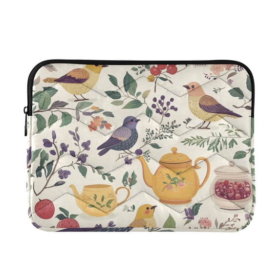 FORMRS 13-13.3 inch Laptop Sleeve Case Soft Carrying Quilted Computer Bag Cover, Birds and Teapots
