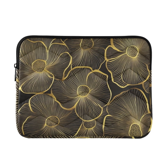 FORMRS 13-13.3 inch Laptop Sleeve Case Soft Carrying Quilted Computer Bag Cover, Black Flower Pattern