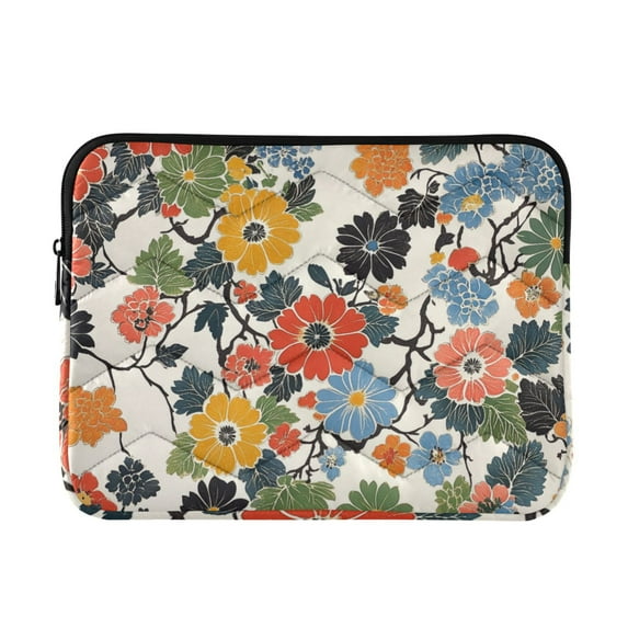 FORMRS 13-13.3 inch Laptop Sleeve Case Soft Carrying Quilted Computer Bag Cover, Black Flowers Pattern