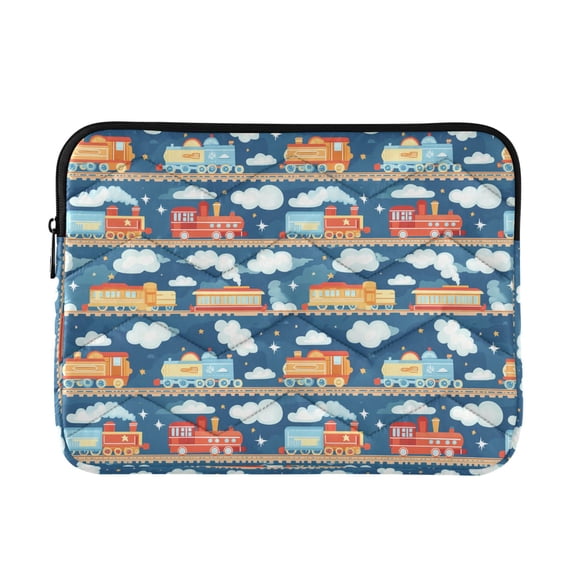 FORMRS 13"-13.3" Laptop Sleeve Protective Case Soft Carrying Quilted Computer Bag Cover, Blue Cute Train Pattern