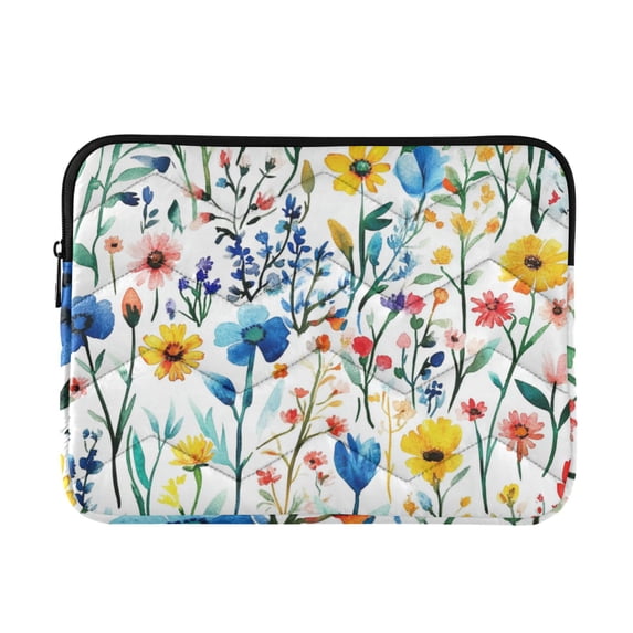 FORMRS 13-13.3 inch Laptop Sleeve Case Soft Carrying Quilted Computer Bag Cover, Blue Wildflower Pattern