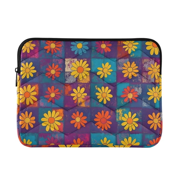 FORMRS 13-13.3 inch Laptop Sleeve Case Soft Carrying Quilted Computer Bag Cover, Colorful Checkered Daisy
