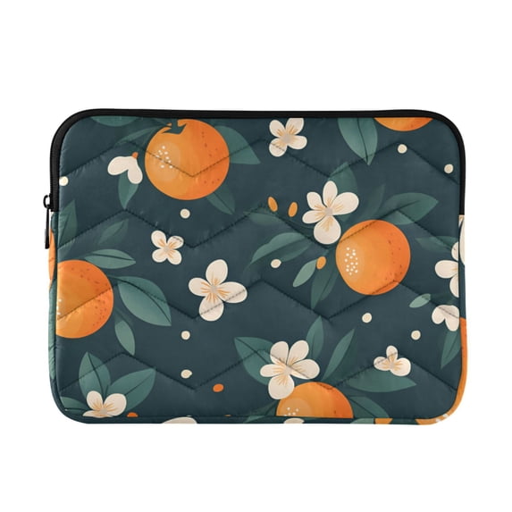 FORMRS 13-13.3 inch Laptop Sleeve Case Soft Carrying Quilted Computer Bag Cover, Green Floral Oranges