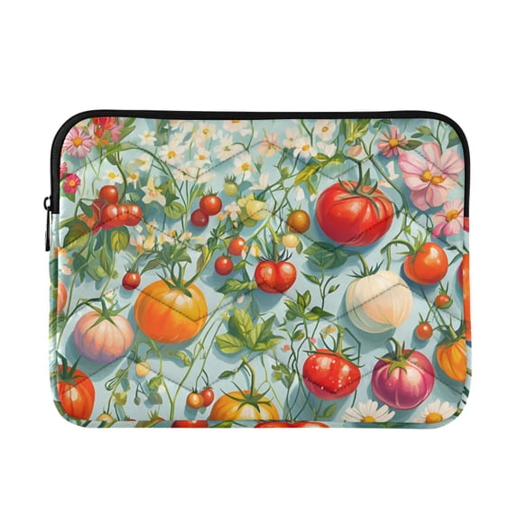 FORMRS 13-13.3 inch Laptop Sleeve Case Soft Carrying Quilted Computer Bag Cover, Green Floral Tomatoes