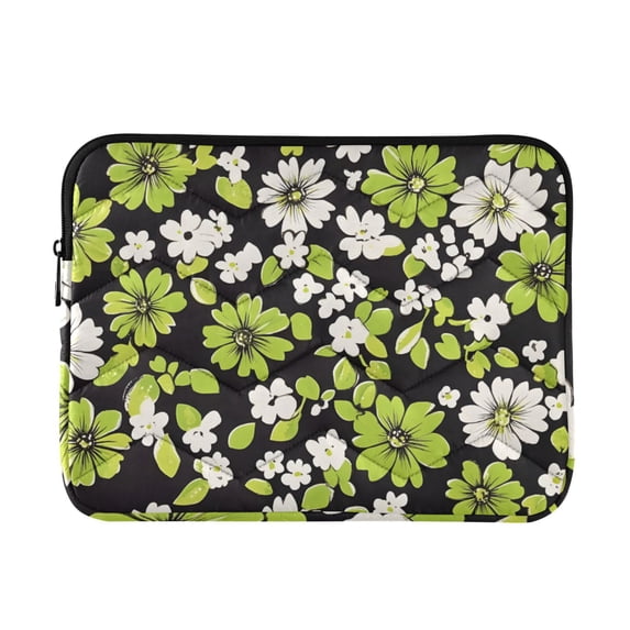 FORMRS 13-13.3 inch Laptop Sleeve Case Soft Carrying Quilted Computer Bag Cover, Green Flower Pattern
