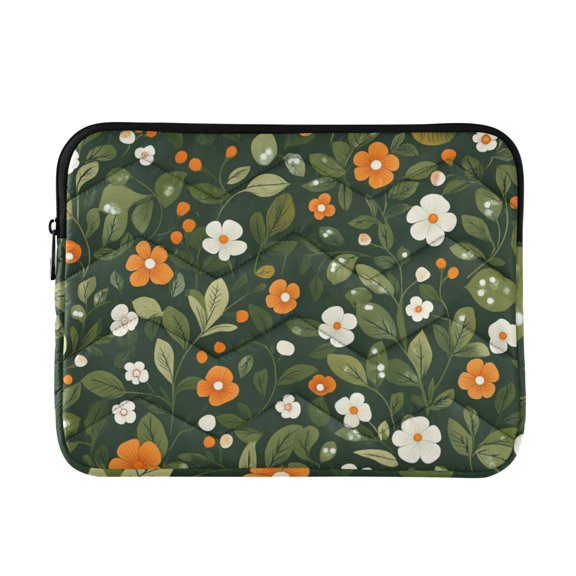FORMRS 13"-13.3" Laptop Sleeve Protective Case Soft Carrying Quilted Computer Bag Cover, Green Flowers Pattern