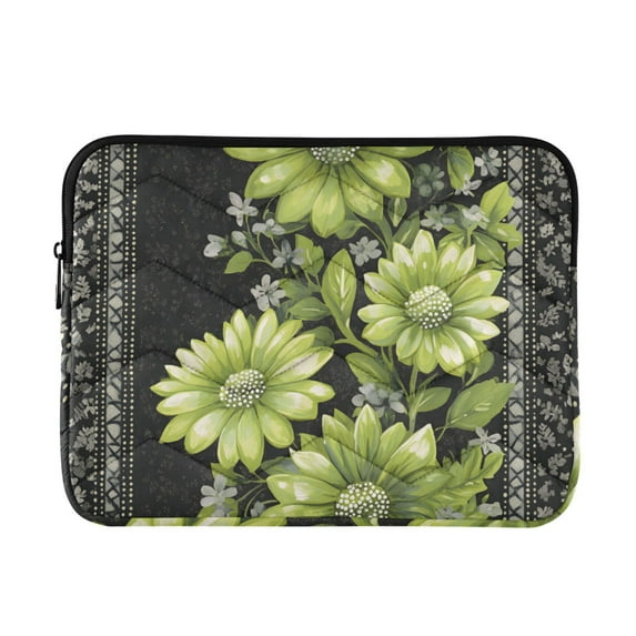 FORMRS 13-13.3 inch Laptop Sleeve Case Soft Carrying Quilted Computer Bag Cover, Green Flowers