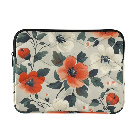 FORMRS 13-13.3 inch Laptop Sleeve Case Soft Carrying Quilted Computer Bag Cover, Large Red Floral Pattern