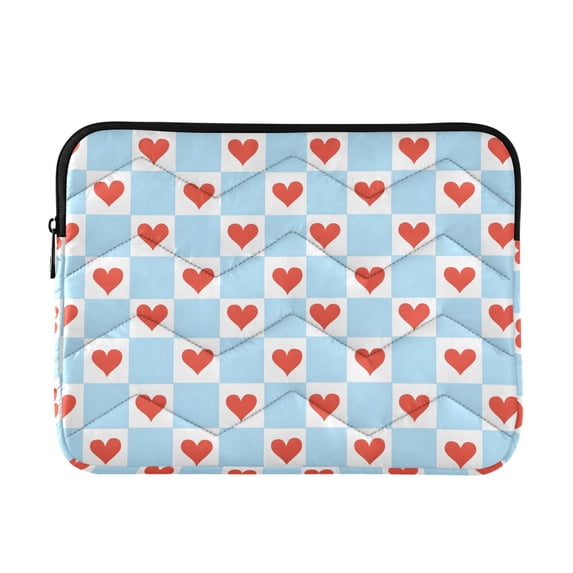 FORMRS 13-13.3 inch Laptop Sleeve Case Soft Carrying Quilted Computer Bag Cover, Light Blue Checkered Heart