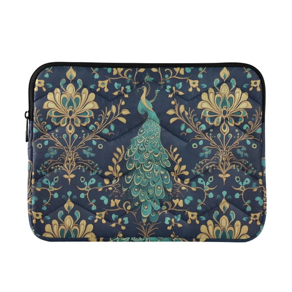 FORMRS 13"-13.3" Laptop Sleeve Protective Case Soft Carrying Quilted Computer Bag Cover, Navy Blue Peacock Pattern