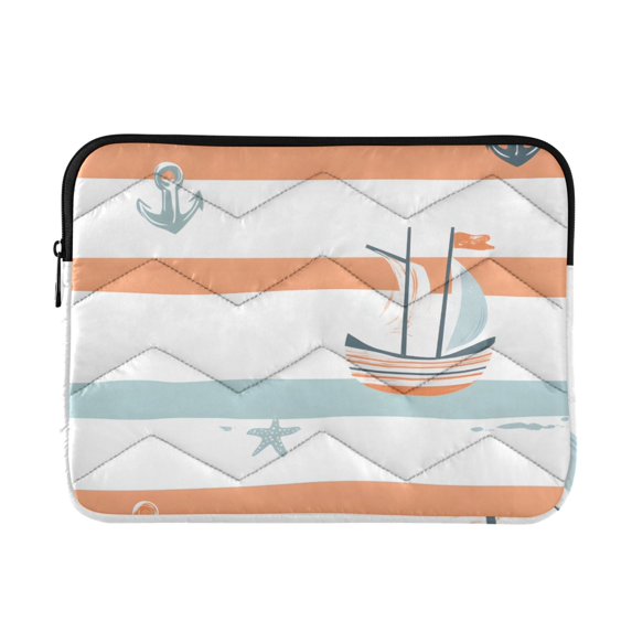 FORMRS 13"-13.3" Laptop Sleeve Protective Case Soft Carrying Quilted Computer Bag Cover, Orange Nautical Pattern