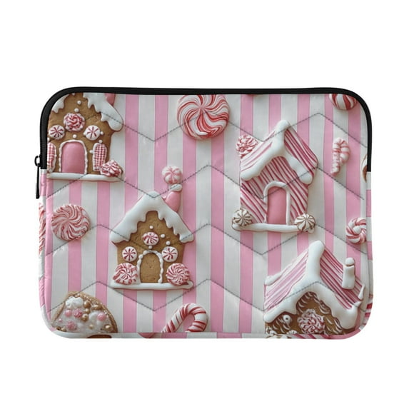 FORMRS 13-13.3 inch Laptop Sleeve Case Soft Carrying Quilted Computer Bag Cover, Pink Gingerbread Houses
