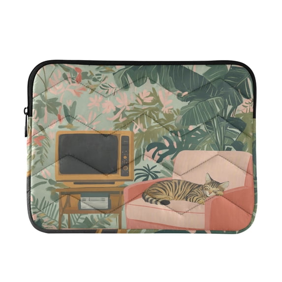 FORMRS 13"-13.3" Laptop Sleeve Protective Case Soft Carrying Quilted Computer Bag Cover, Pink and Green Cat
