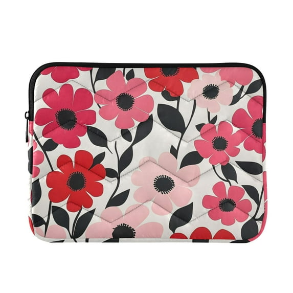 FORMRS 13"-13.3" Laptop Sleeve Protective Case Soft Carrying Quilted Computer Bag Cover, Pink and Red Flowers