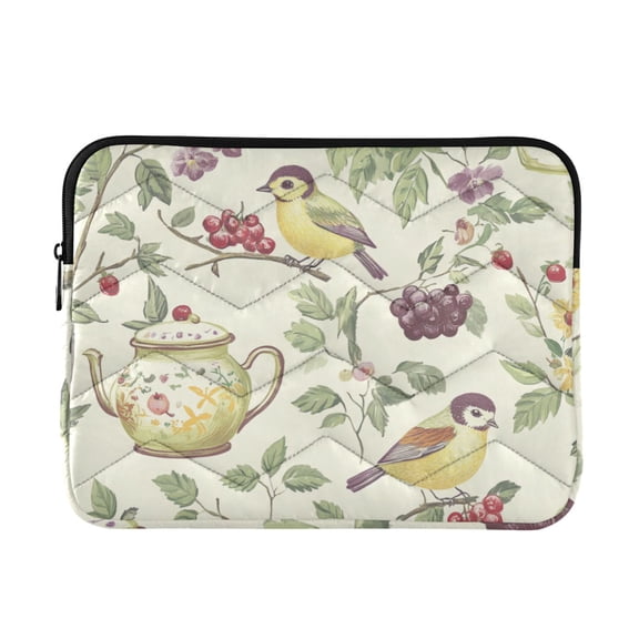 FORMRS 13-13.3 inch Laptop Sleeve Case Soft Carrying Quilted Computer Bag Cover, Purple Birds Teapots