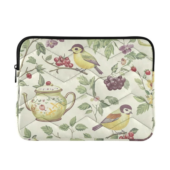 FORMRS 13-13.3 inch Laptop Sleeve Case Soft Carrying Quilted Computer Bag Cover, Purple Birds Teapots