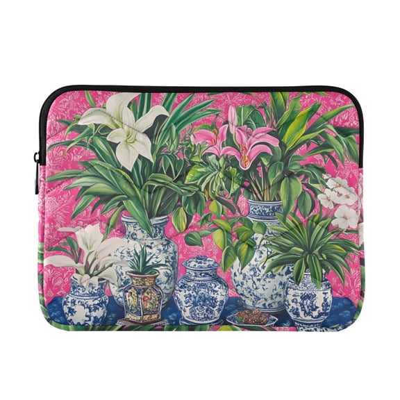 FORMRS 13-13.3 inch Laptop Sleeve Case Soft Carrying Quilted Computer Bag Cover, White Vibrant Flowers