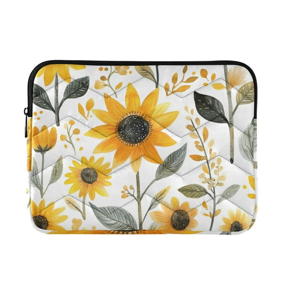 FORMRS 13-13.3 inch Laptop Sleeve Case Soft Carrying Quilted Computer Bag Cover, White Watercolor Sunflowers