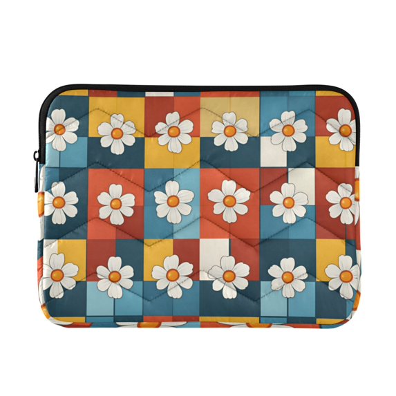 FORMRS 13-13.3 inch Laptop Sleeve Case Soft Carrying Quilted Computer Bag Cover, Yellow Checkered Daisy