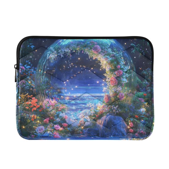 FORMRS 15-15.6 inch Laptop Sleeve Case Soft Carrying Quilted Computer Bag Cover, Beautiful Floral Moon