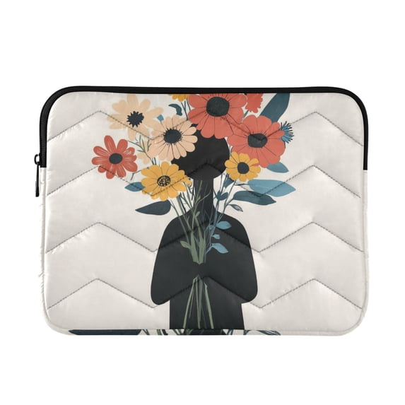 FORMRS 15-15.6 inch Laptop Sleeve Case Soft Carrying Quilted Computer Bag Cover, Black Flowers