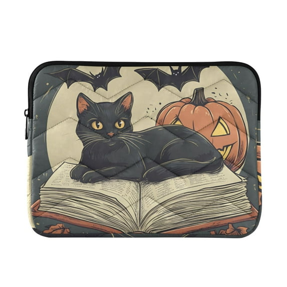 FORMRS 15-15.6 inch Laptop Sleeve Case Soft Carrying Quilted Computer Bag Cover, Black Halloween Cat