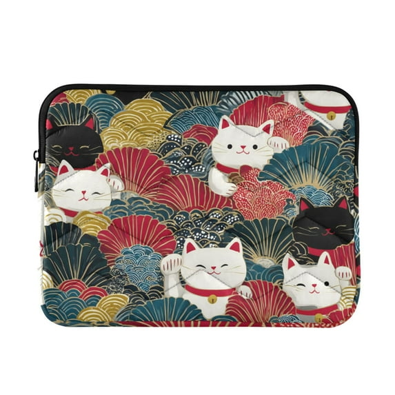FORMRS 15"-15.6" Laptop Sleeve Protective Case Soft Carrying Quilted Computer Bag Cover, Black Lucky Cat