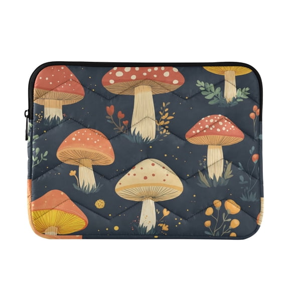 FORMRS 15"-15.6" Laptop Sleeve Protective Case Soft Carrying Quilted Computer Bag Cover, Black Mushroom Pattern