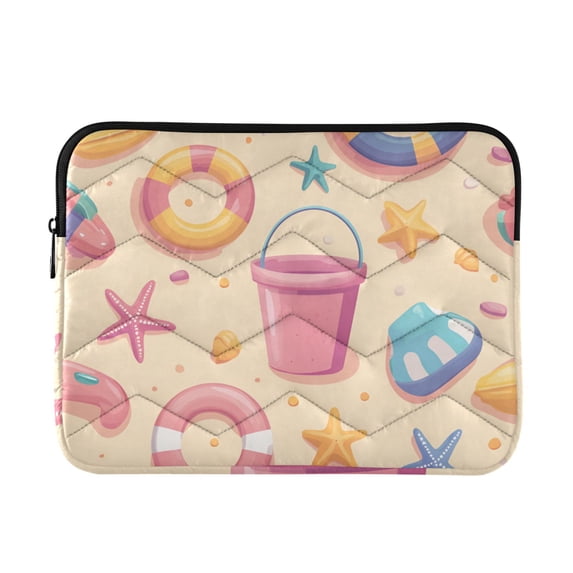 FORMRS 15"-15.6" Laptop Sleeve Protective Case Soft Carrying Quilted Computer Bag Cover, Blue Beach Toys Pattern