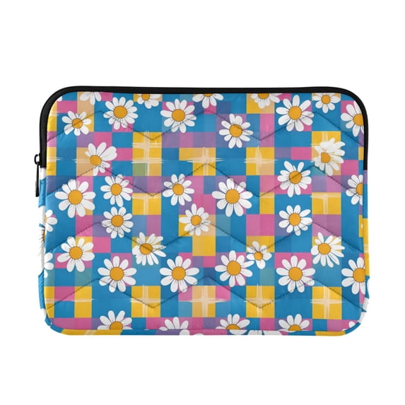FORMRS 15-15.6 inch Laptop Sleeve Case Soft Carrying Quilted Computer Bag Cover, Blue Checkered Daisy