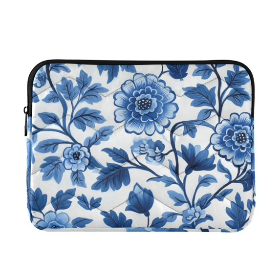 FORMRS 15"-15.6" Laptop Sleeve Protective Case Soft Carrying Quilted Computer Bag Cover, Blue Floral Pattern