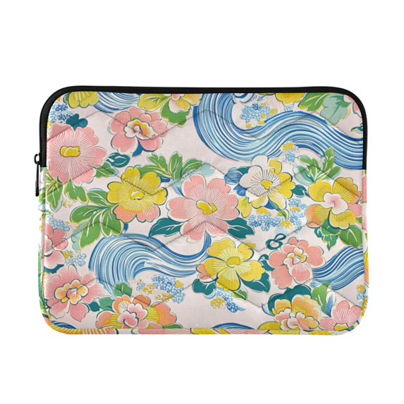 FORMRS 15"-15.6" Laptop Sleeve Protective Case Soft Carrying Quilted Computer Bag Cover, Blue Floral Wave