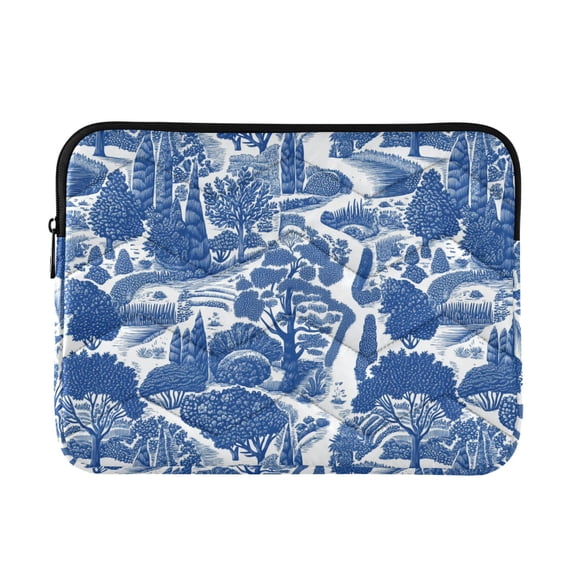 FORMRS 15"-15.6" Laptop Sleeve Protective Case Soft Carrying Quilted Computer Bag Cover, Blue Garden Pattern