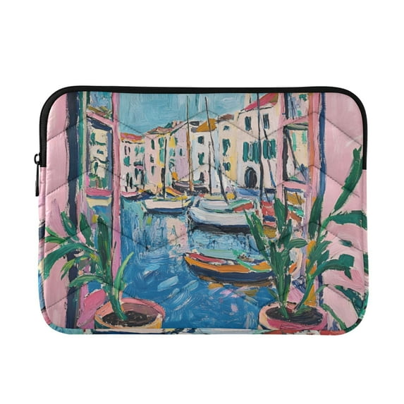 FORMRS 15-15.6 inch Laptop Sleeve Case Soft Carrying Quilted Computer Bag Cover, Blue Plants Window